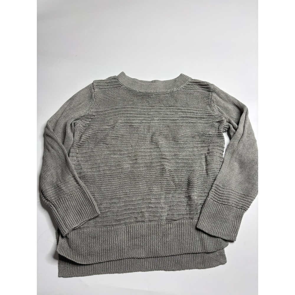Tahari Linen Sweater Womens L Gray 3/4 Sleeve Pullover Knit Coastal Lagenlook